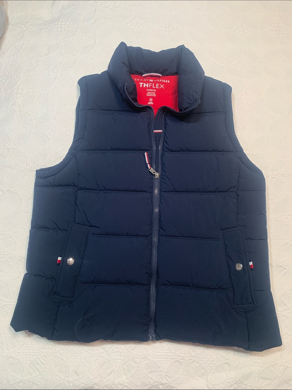 Tommy Hilfiger Navy Quilted Puffer Vest with Red Trim